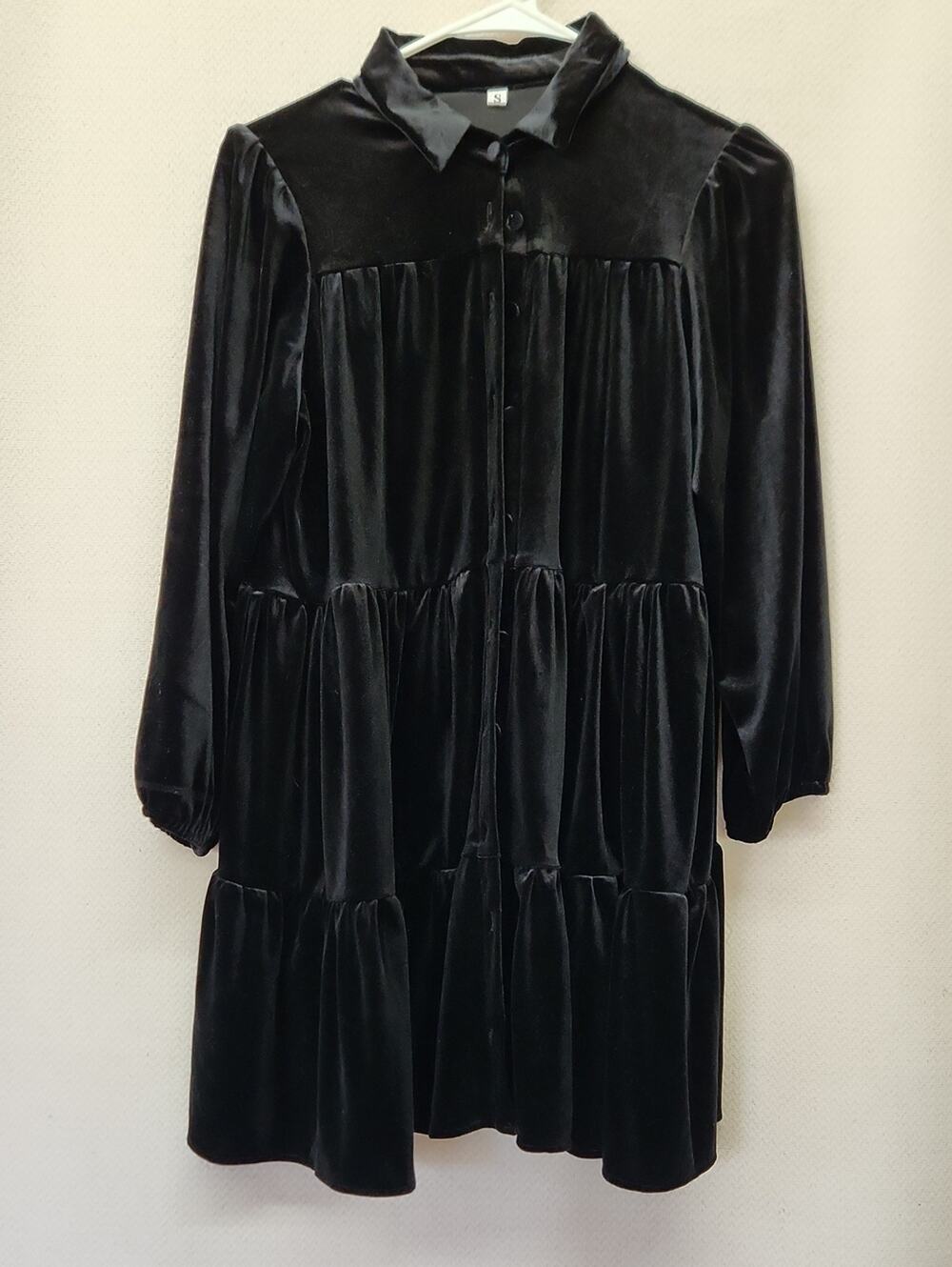 SHEIN Black Velvet Tiered Midi Dress